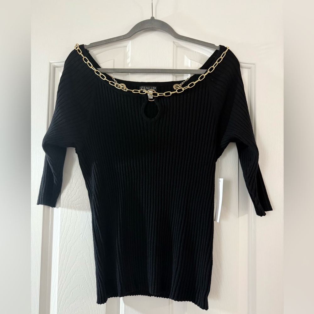 Venus Black Top with Gold Chain Trim Size XL NWT